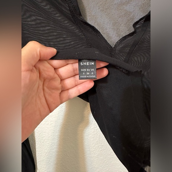 SHEIN Sheer Long Sleeve V-Neck Collared Mesh Black Crop Top EUC - Picture 3 of 9